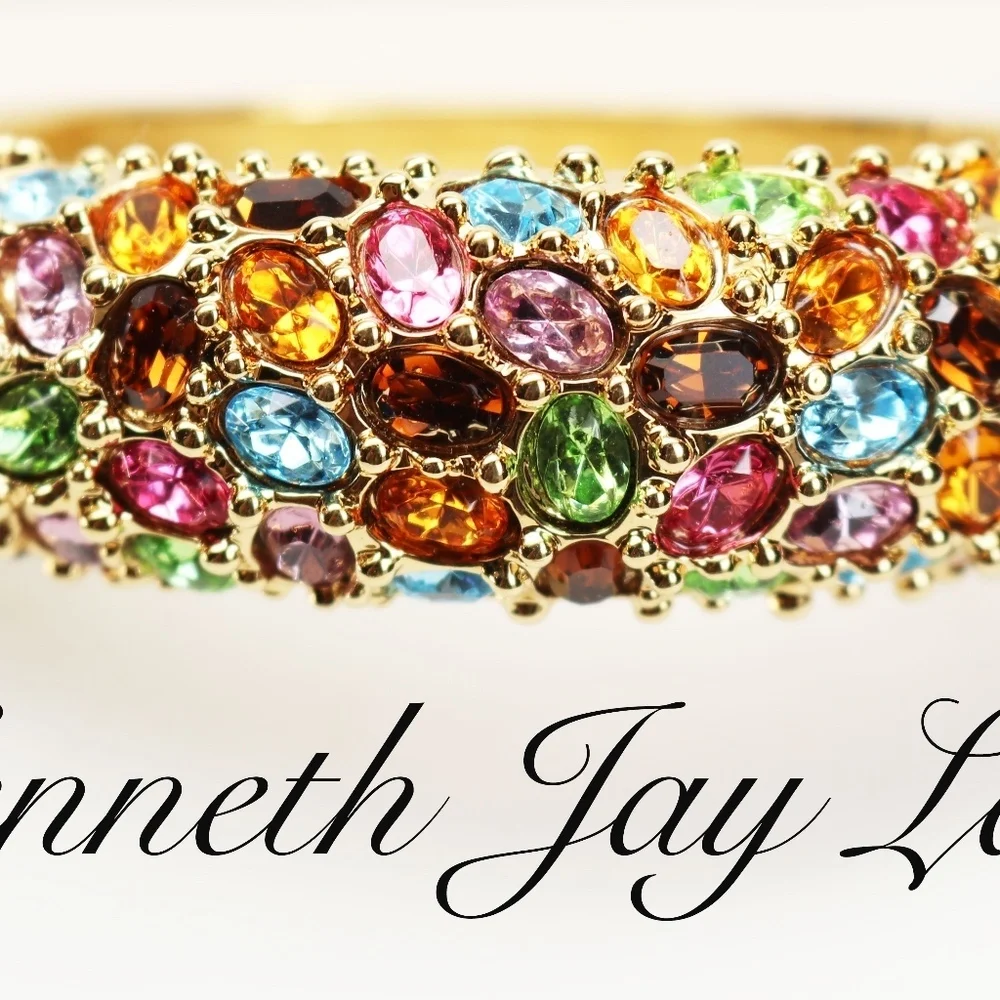 Vintage Kenneth Jay Lane Bejeweled Bangle Bracelet - Picture 1 of 8